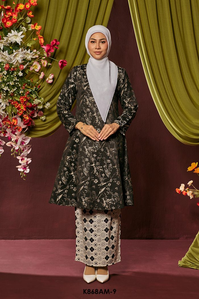 Ameera Kurung in Silver Black (K868AM-9)