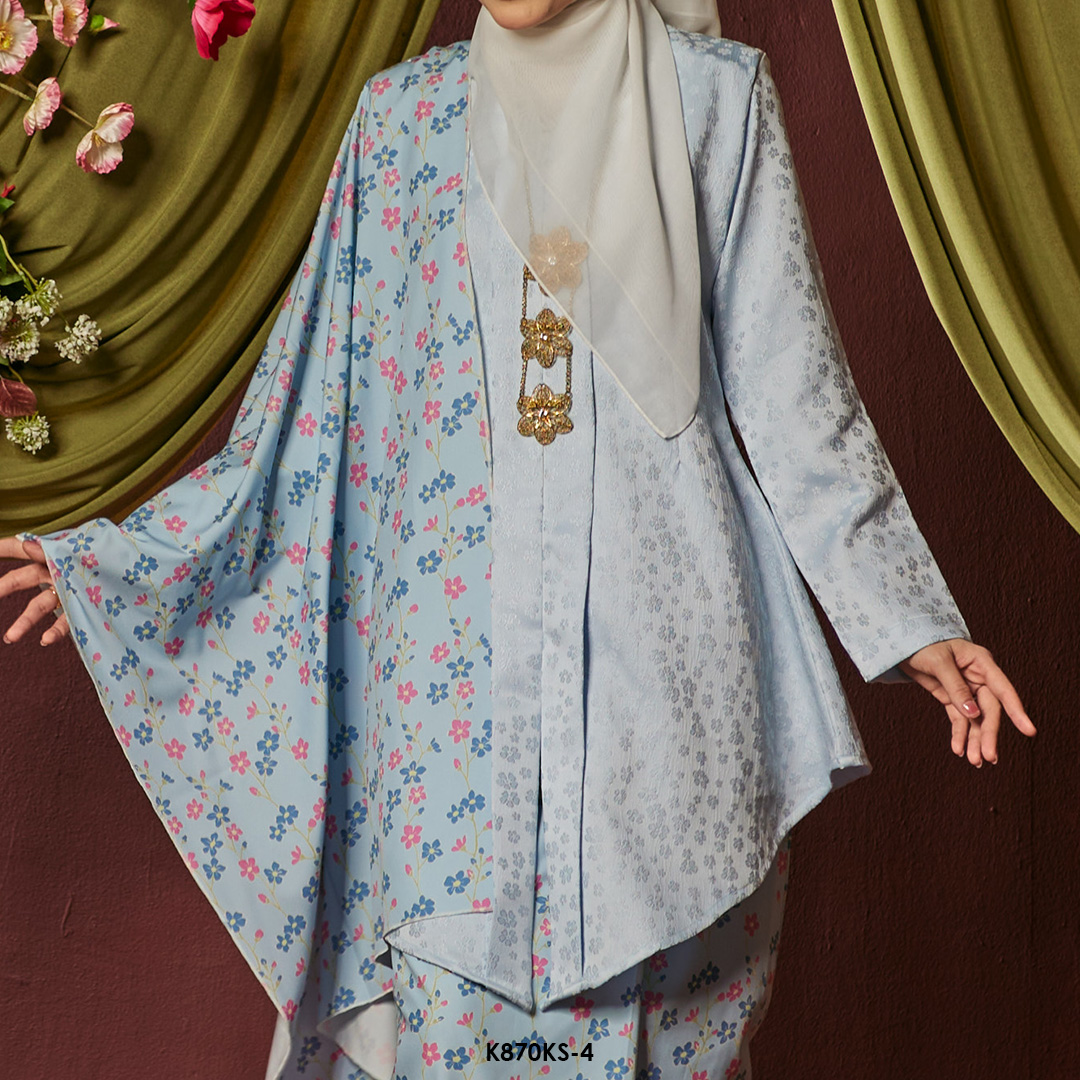 Kebaya Saloma With Shawl in Blue (K870KS-4) - Image 4
