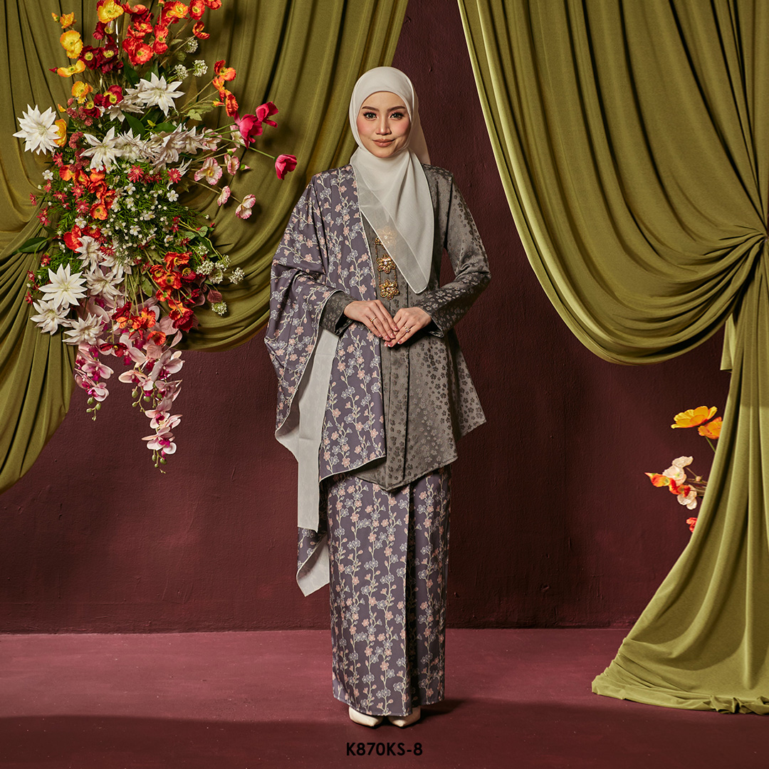 Kebaya Saloma With Shawl in Grey (K870KS-8)