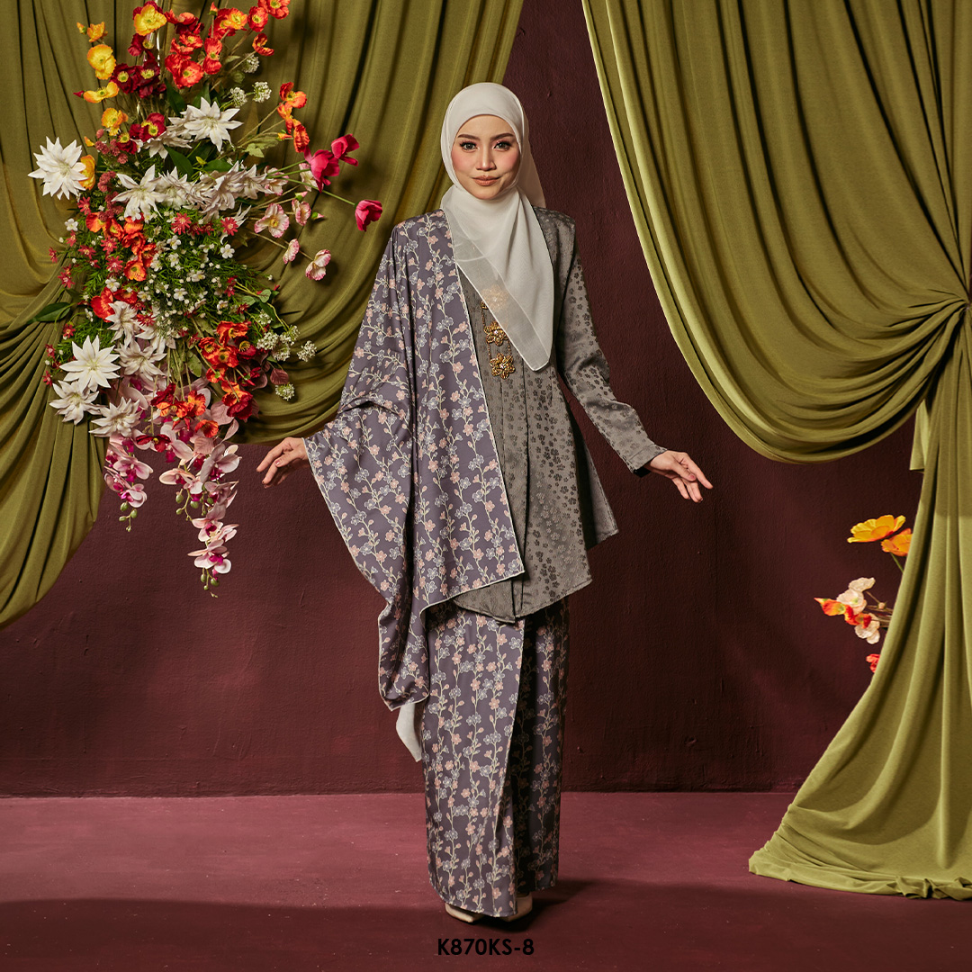 Kebaya Saloma With Shawl in Grey (K870KS-8) - Image 2