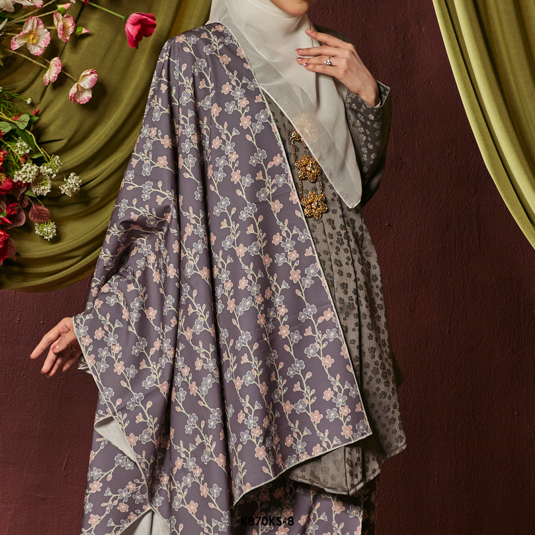 Kebaya Saloma With Shawl in Grey (K870KS-8) - Image 4