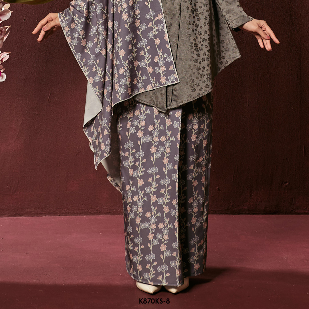 Kebaya Saloma With Shawl in Grey (K870KS-8) - Image 3